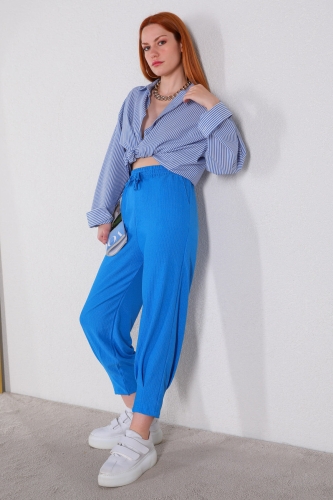 Cappmoda - PNT-07333 Mavi İpli Lastikli Pantolon (1)