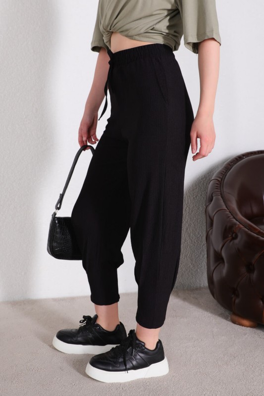 PNT-07333 Siyah İpli Lastikli Pantolon