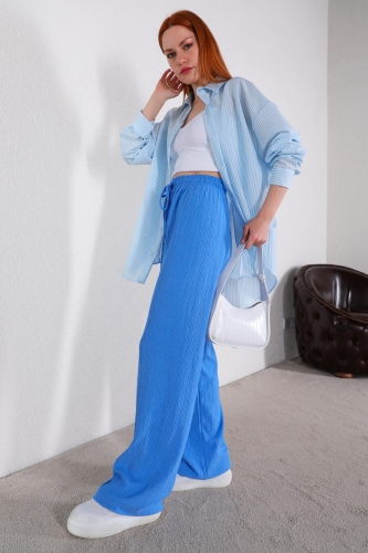 Cappmoda - PNT-07334 Mavi İpli Lastikli Salaş Pantolon (1)