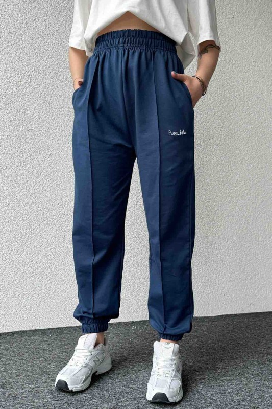 İND-20296 Lacivert Pure White Enjeksiyon Baskılı Çimalı Jogger Eşofman - 1
