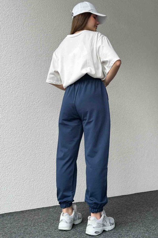 İND-20296 Lacivert Pure White Enjeksiyon Baskılı Çimalı Jogger Eşofman - 3