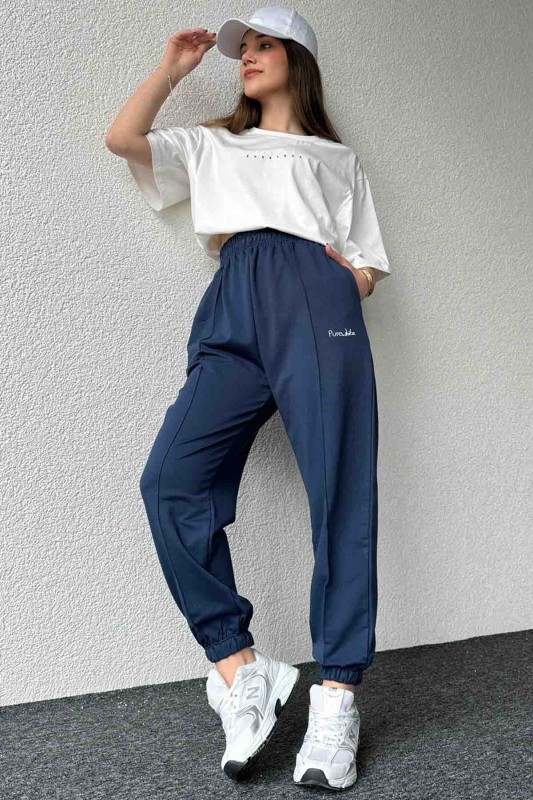 İND-20296 Lacivert Pure White Enjeksiyon Baskılı Çimalı Jogger Eşofman - 2