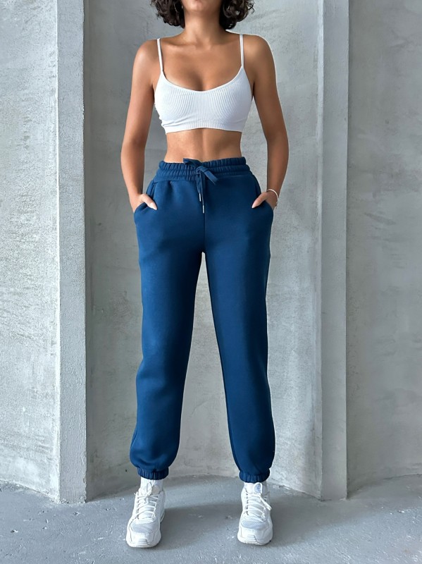 EŞF-09088 Lacivert Üç İplik Şardonlu Bel Lastikli Jogger Eşofman - 1