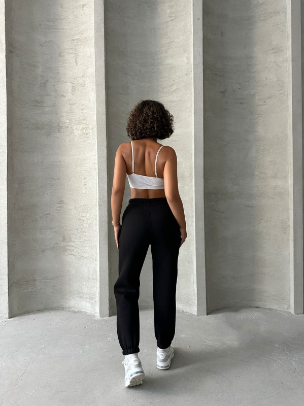 EŞF-09088 Siyah Üç İplik Şardonlu Bel Lastikli Jogger Eşofman - 7