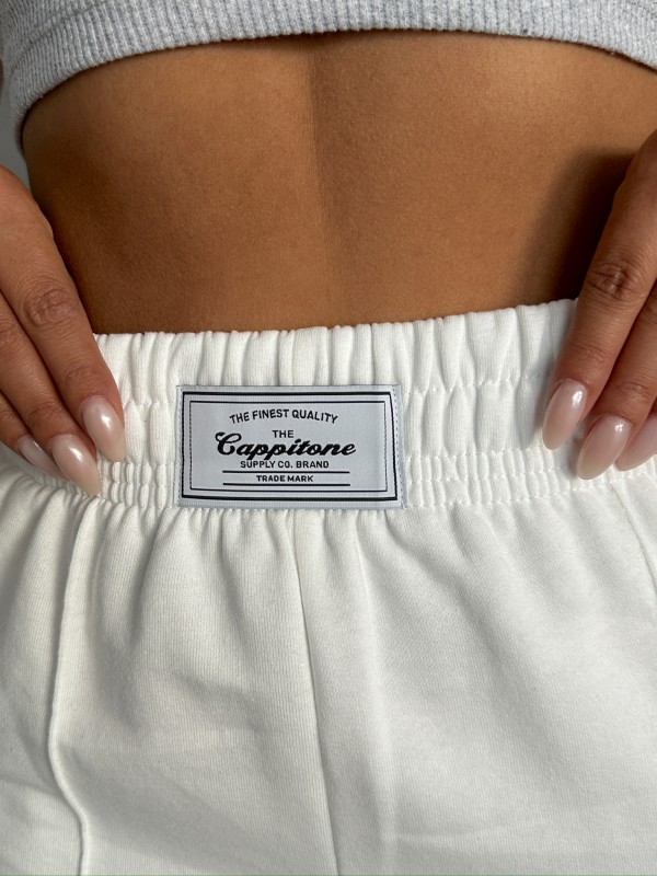 EŞF-09089 Beyaz Etiket Detaylı İki İplik Çimalı Şardonlu Mevsimlik Kumaş Jogger Eşofman - 2