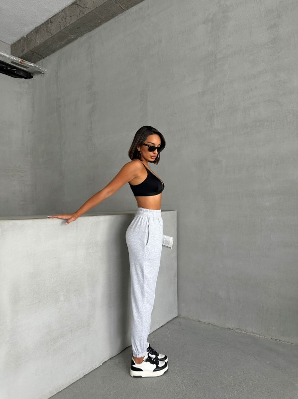 EŞF-09089 Karmelanj Etiket Detaylı İki İplik Çimalı Şardonlu Mevsimlik Kumaş Jogger Eşofman - 5