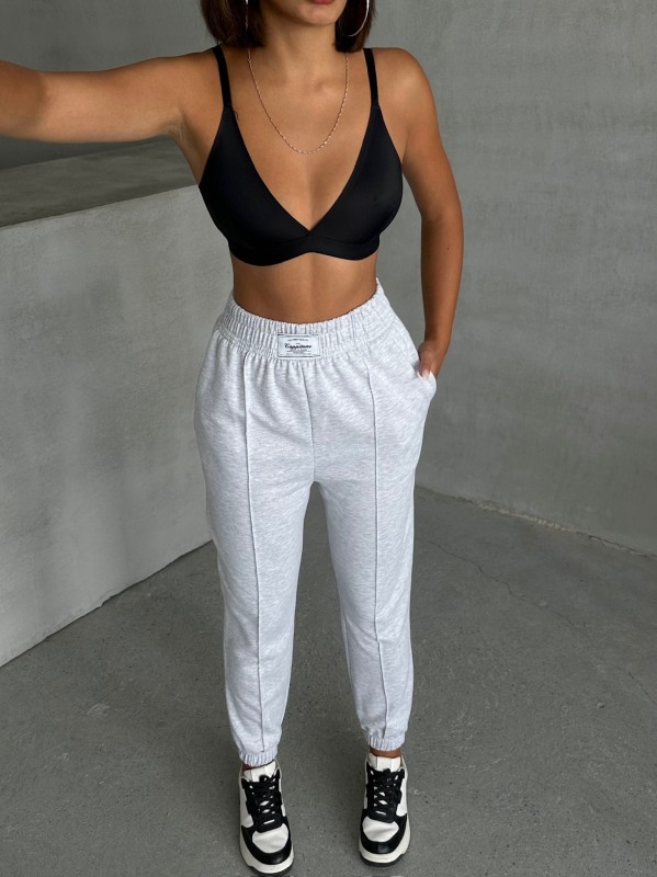 EŞF-09089 Karmelanj Etiket Detaylı İki İplik Çimalı Şardonlu Mevsimlik Kumaş Jogger Eşofman - 6