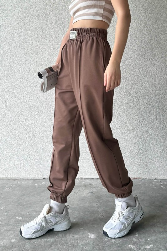 EŞF-9083 Kahverengi Çimalı Capp Studio Etiketli Bel Lastikli İki İplik Jogger Eşofman - 3