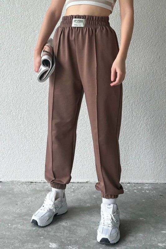 EŞF-9083 Kahverengi Çimalı Capp Studio Etiketli Bel Lastikli İki İplik Jogger Eşofman - 1