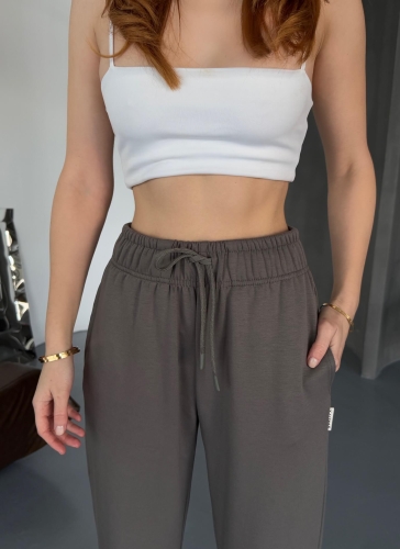 Cappmoda - EŞF0010 Füme Oysh Kumaş Paça Lastikli Jogger Eşofman Altı (1)