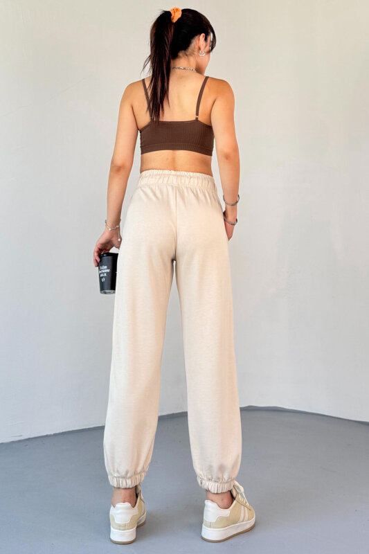 EŞF0010 Taş Rengi Modal Kumaş Paça Lastikli Jogger Eşofman Altı - 5