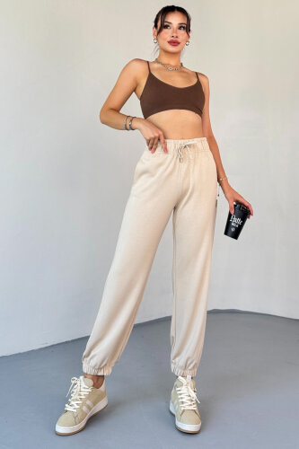 EŞF0012 Taş Rengi Modal Kumaş Düz Jogger Eşofman Altı 