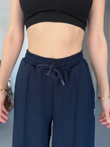 Cappmoda - EŞF0017 Lacivert Oysh Kumaş Bel Lastikli Salaş Çimalı Eşofman Altı (1)