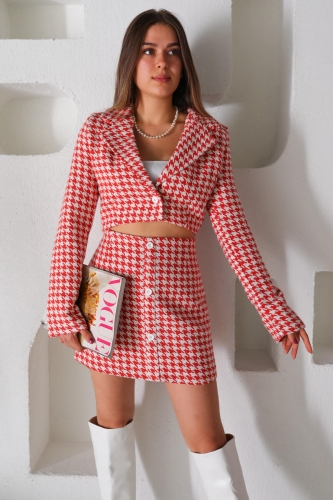 Cappmoda - ETK-02274 Kiremit Beyaz Düğme Detaylı Kazayağı Kaşe Etek (1)