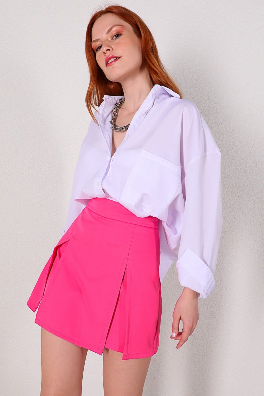 ETK-02281 Pembe Yırtmaçlı Şort Etek