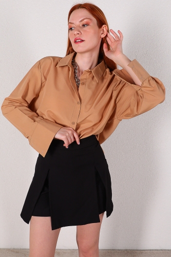 Cappmoda - ETK-02281 Siyah Yırtmaçlı Şort Etek (1)