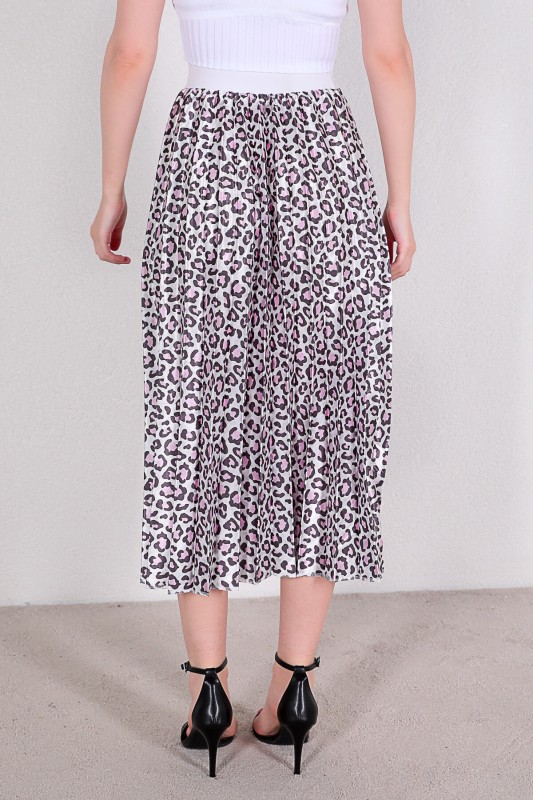 ETK-02295 Pudra Leopar Desenli Pileli Saten Etek
