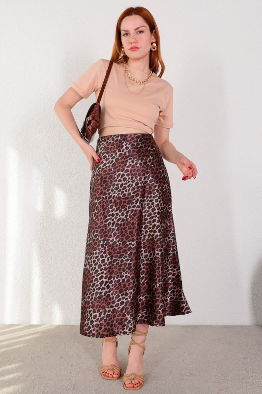 ETK-02302 Kahverengi Leopar Desen Saten Etek - 2