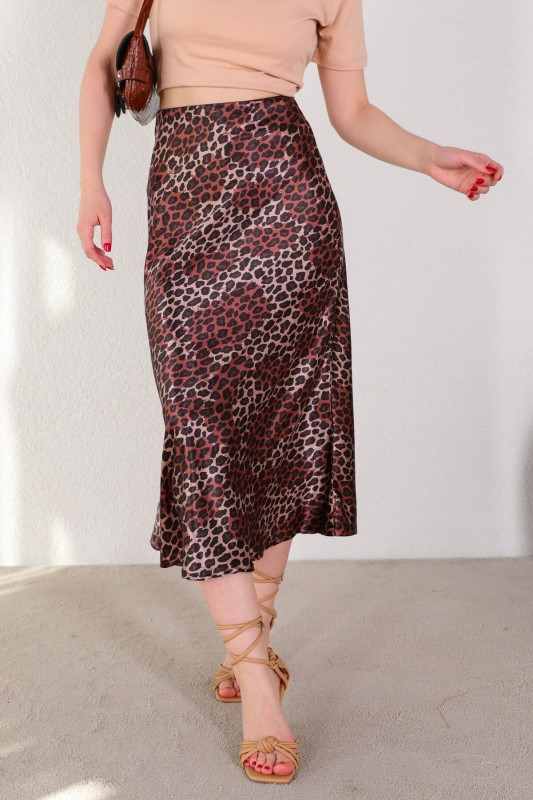 ETK-02302 Kahverengi Leopar Desen Saten Etek - 4