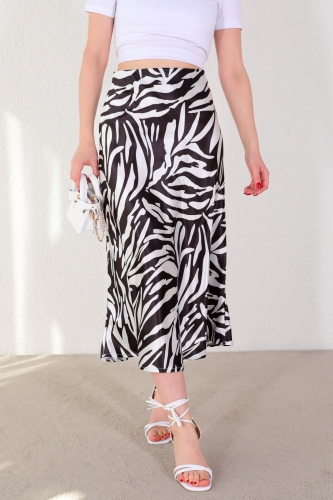 ETK-02302 Siyah Beyaz Zebra Desen Saten Etek - 3