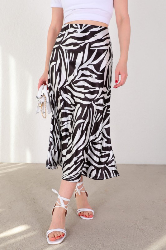 ETK-02302 Siyah Beyaz Zebra Desen Saten Etek - 1
