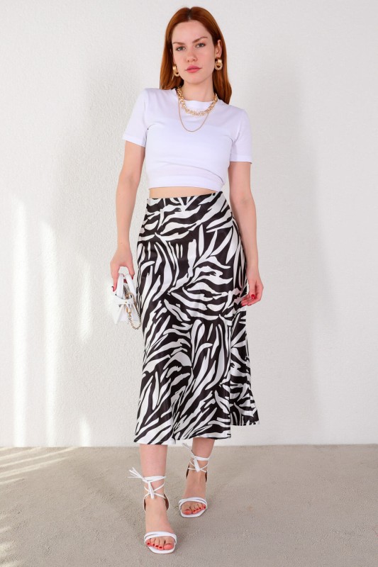 ETK-02302 Siyah Beyaz Zebra Desen Saten Etek - 5
