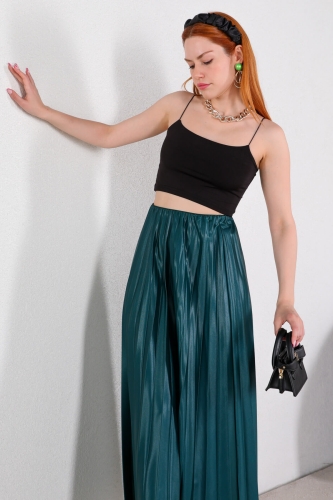 ETK-02304 Zümrüt Pileli Bel Lastikli Etek - 5