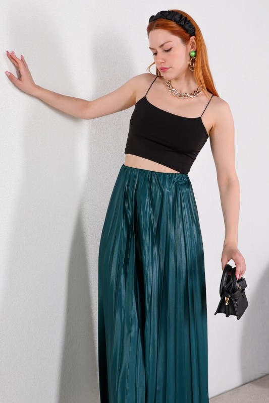 ETK-02304 Zümrüt Pileli Bel Lastikli Etek - 5