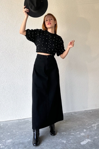 Cappmoda - ETK-02320 Siyah Kot Uzun Boy Etek (1)