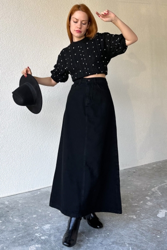 ETK-02320 Siyah Kot Uzun Boy Etek - 3