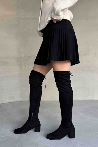 Cappmoda - ETK-02328 Siyah Pileli Crep Kumaş Mini Etek (1)