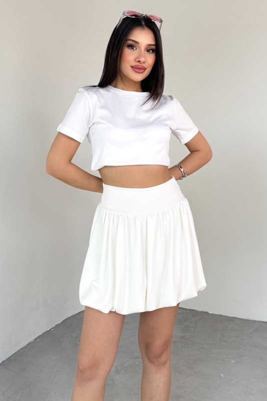 ETK-02334 Beyaz Bel Lastikli Mini Balon Etek
