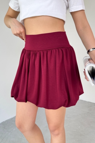 Cappmoda - ETK-02334 Bordo Bel Lastikli Mini Balon Etek (1)