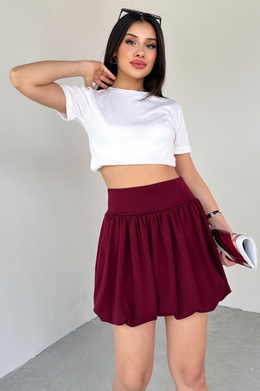 ETK-02334 Bordo Bel Lastikli Mini Balon Etek