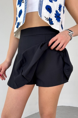 Cappmoda - ETK-02335 Siyah Pile Detaylı Mini Etek (1)