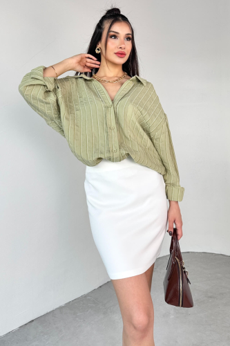 ETK-02337 Beyaz Yandan Fermuarlı Astarlı Basic Mini Etek 