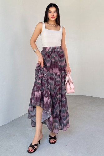 Cappmoda - ETK-3279 Pudra Emprime Desenli Astarlı Katlı Etek (1)