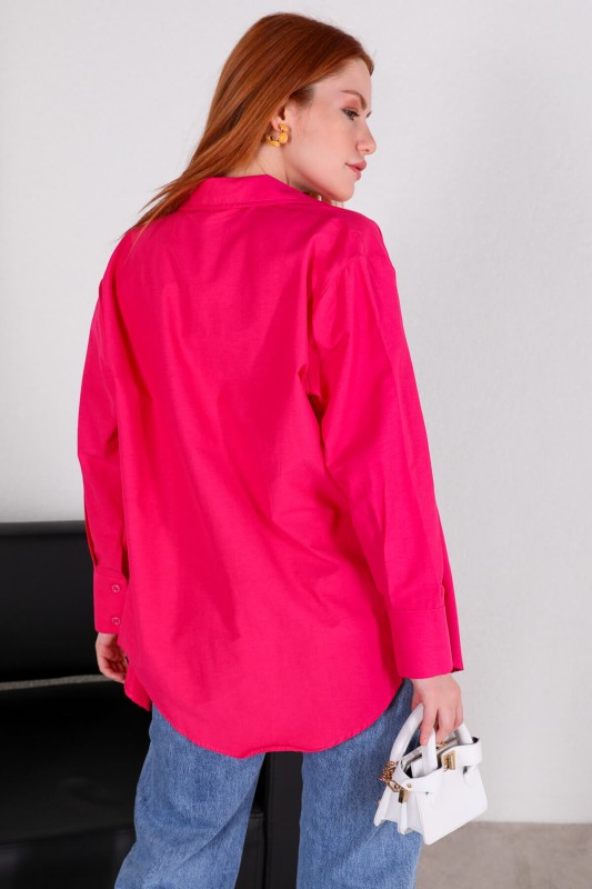 GML-10215 Pembe Manşet Kol Detaylı Salaş Gömlek
