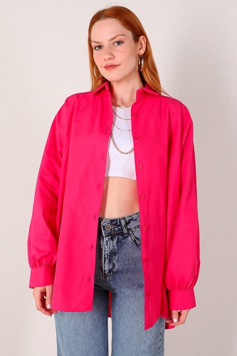 Cappmoda - GML-10216 Fuşya Yarasa Kol Salaş Gömlek (1)