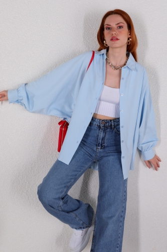 Cappmoda - GML-10216 Mavi Yarasa Kol Salaş Gömlek (1)