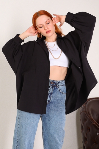 Cappmoda - GML-10216 Siyah Yarasa Kol Salaş Gömlek (1)