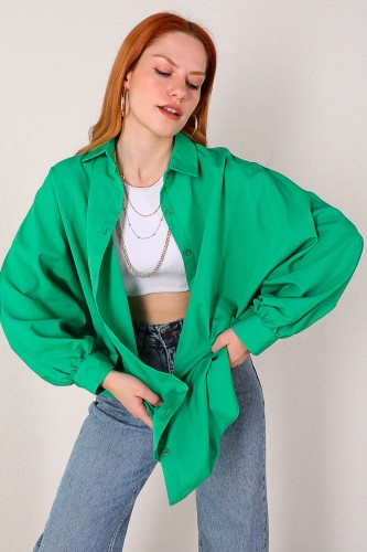 Cappmoda - GML-10216 Yeşil Yarasa Kol Salaş Gömlek (1)