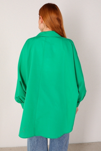 GML-10216 Yeşil Yarasa Kol Salaş Gömlek - Thumbnail