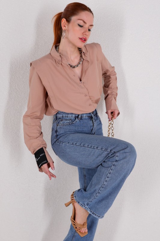 GML-10217 Vizon Etiket Kol Detaylı Vatkalı Gömlek