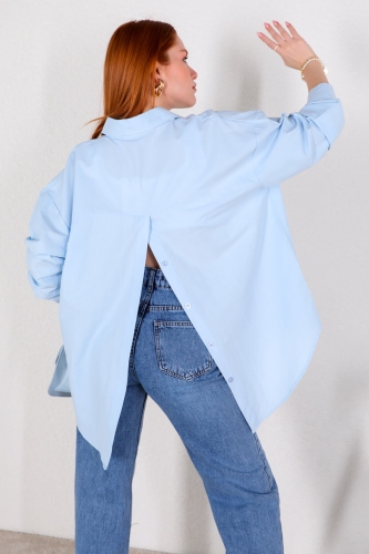 Cappmoda - GML-10218 Mavi Arka Düğme Detaylı Tasarım Gömlek (1)
