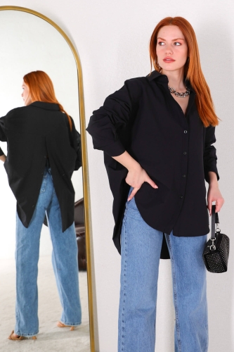 Cappmoda - GML-10218 Siyah Arka Düğme Detaylı Tasarım Gömlek (1)