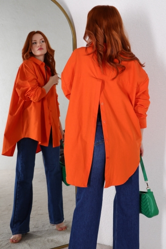 Cappmoda - GML-10218 Turuncu Arka Düğme Detaylı Tasarım Gömlek (1)