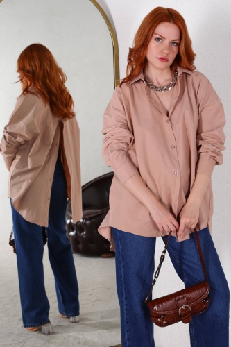 GML-10218 Vizon Arka Düğme Detaylı Tasarım Gömlek - 3