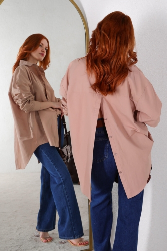 Cappmoda - GML-10218 Vizon Arka Düğme Detaylı Tasarım Gömlek (1)