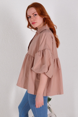 Cappmoda - GML-10222 Vizon Pileli Balon Kol Salaş Gömlek (1)